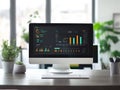 Computer Displaying Charts and Graphs on a Desk Royalty Free Stock Photo