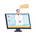 Computer with doctor call semi flat color vector object