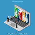 Computer document archive folders screen flat isometric vector Royalty Free Stock Photo