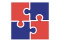 Computer drawn puzzle piece, red and blue color