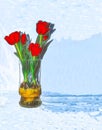 Textured Christmas Tulips on Blue and White Royalty Free Stock Photo