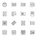 Computer electronics parts line icons set