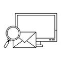 Computer email search business correspondance in black and white