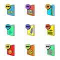 Computer file icons set, cartoon style Royalty Free Stock Photo