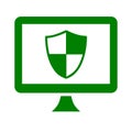 Computer, firewall icon. Green vector sketch
