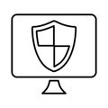 Computer, firewall outline icon. Line art sketch