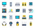 Computer simple flat color icons vector set