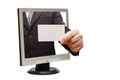 Computer flat screen monitor giving a card Royalty Free Stock Photo