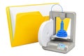 Computer folder icon with 3D printer, 3D rendering