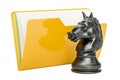 Computer folder icon with knight chess figure, 3D rendering Royalty Free Stock Photo