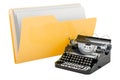 Computer folder icon with typewriter, 3D rendering