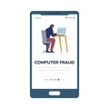 Computer fraud banner for smartphone cyber security alert. Flat vector.