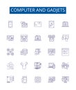 Computer and gadjets line icons signs set. Design collection of Hardware, Software, Networking, Laptops, Monitors