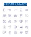 Computer and gadjets line icons signs set. Design collection of Hardware, Software, Networking, Laptops, Monitors