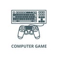Computer game line icon, vector. Computer game outline sign, concept symbol, flat illustration Royalty Free Stock Photo