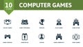 Computer Games icon set. Contains editable icons video games theme such as online games, reward, game store and more. Royalty Free Stock Photo
