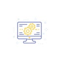 Computer and gears, cogwheels line icon Royalty Free Stock Photo
