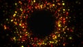 Computer generated abstract background. Random flow of colored round particles forms a vortex. 3D rendering of spinning