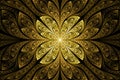 Computer generated abstract illustration Beautiful fractal Golden flower wall  pattern, Kaleidoscope design background, Abstract Royalty Free Stock Photo