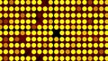 Computer generated bright flood lights background with round particles and gold glow. 3d rendering of disco backdrop