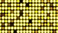 Computer generated bright flood lights background with round particles and gold glow. 3d rendering of disco backdrop