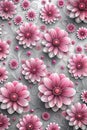 Computer generated 3D flower pattern. Beautiful pink flowers on abstract grey background. Wallpapers for your desktop Royalty Free Stock Photo