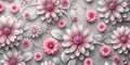 Computer generated 3D flower pattern. Beautiful pink flowers on abstract grey background. Wallpapers for your desktop Royalty Free Stock Photo
