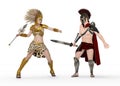 Achilles fights with the Amazon queen Penthesilea