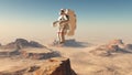 Astronaut in weightlessness over a desert landscape