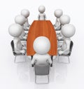 Conference table and 3D figures Royalty Free Stock Photo