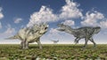 Diabloceratops and Allosaurus in a landscape