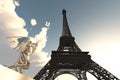 Gargoyle figure and Eiffel Tower in Paris Royalty Free Stock Photo