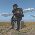 Homo habilis sitting in a landscape