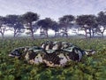 Prehistoric giant snake Titanoboa in a landscape