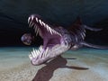 Prehistoric marine reptile Liopleurodon on the hunt