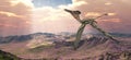 Pterosaur Pterodactylus flying over a barren landscape Royalty Free Stock Photo