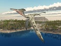 Pterosaur Pterodactylus over an ocean landscape