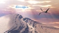 Pterosaur Quetzalcoatlus flying over a mountainous landscape