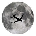 Silhouette of an airliner in front of the moon