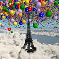 Toy balloons over the Eiffel Tower in Paris