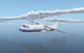 Twin engine turboprop regional airliner over the sea