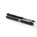 Computer-generated 3d realistic black pens isolated on a vertical white background.