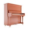 Computer-generated 3d realistic wooden piano isolated on a vertical white background.