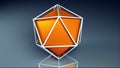 Computer generated icosahedron. Orange platonic inside a lattice, 3d rendering geometric shape