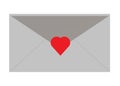 The back of a light grey envelope with a bright red heart shaped seal at the flip white backdrop