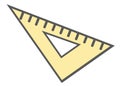A beige light yellow set square ruler tilted against a white backdrop Royalty Free Stock Photo