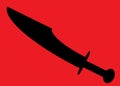 A black outline shape silhouette of an oriental chinese broadsword sabre bright red backdrop