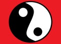 The chinese Taoism symbol of Ying Yang against a red backdrop
