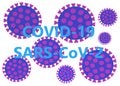 COVID-19 SARS-CoV-2 words in front of graphical representation of the virus under microscope