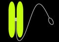 A cross sectional side view of a lime luminous bright green 2A looping yoyo with light grey string black backdrop